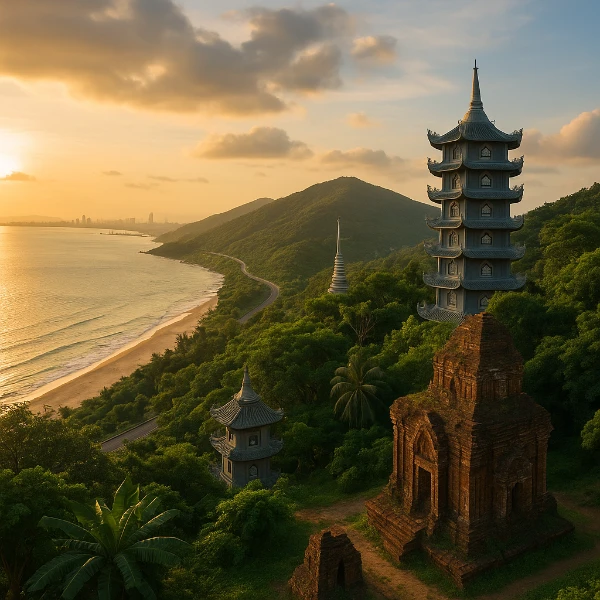 AI-generated image of Central Vietnam with landscapes and landmarks.