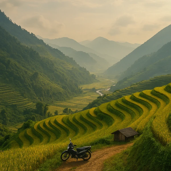 AI-generated image of Northern Vietnam with landscapes and landmarks.