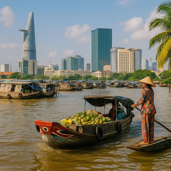 AI-generated image of Southern Vietnam with landscapes and landmarks.